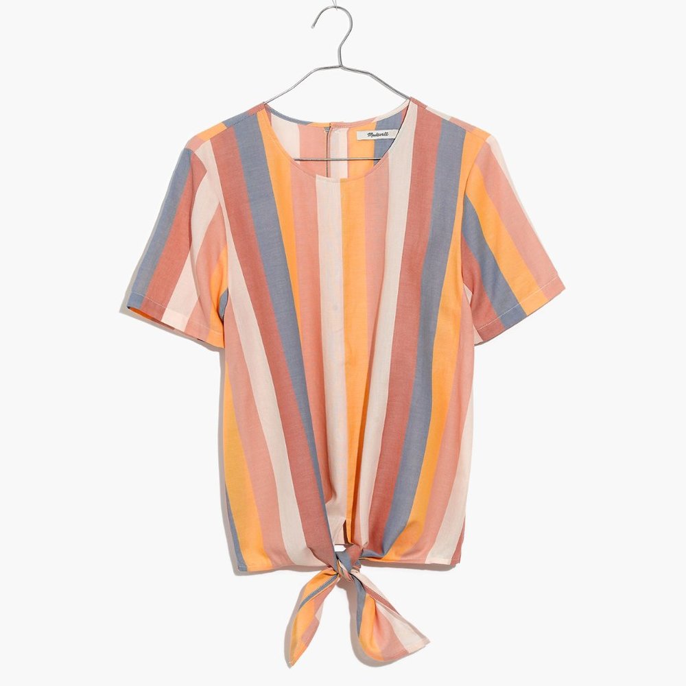Madewell Button-Back Tie Tee in Sherbet Stripe - size Medium